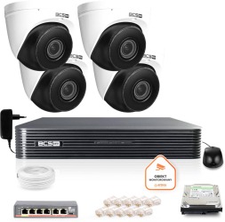 Zestaw monitoringu IP BCS Basic 4x Kamera BCS-B-EIP45VSR3(2.0) Rejestrator z dyskiem 1TB Z49091T4